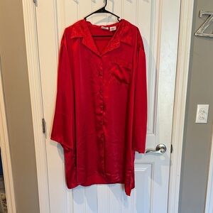 Secret Treasures Women’s Plus Size 3XL Red Satin Button-Up Night Gown